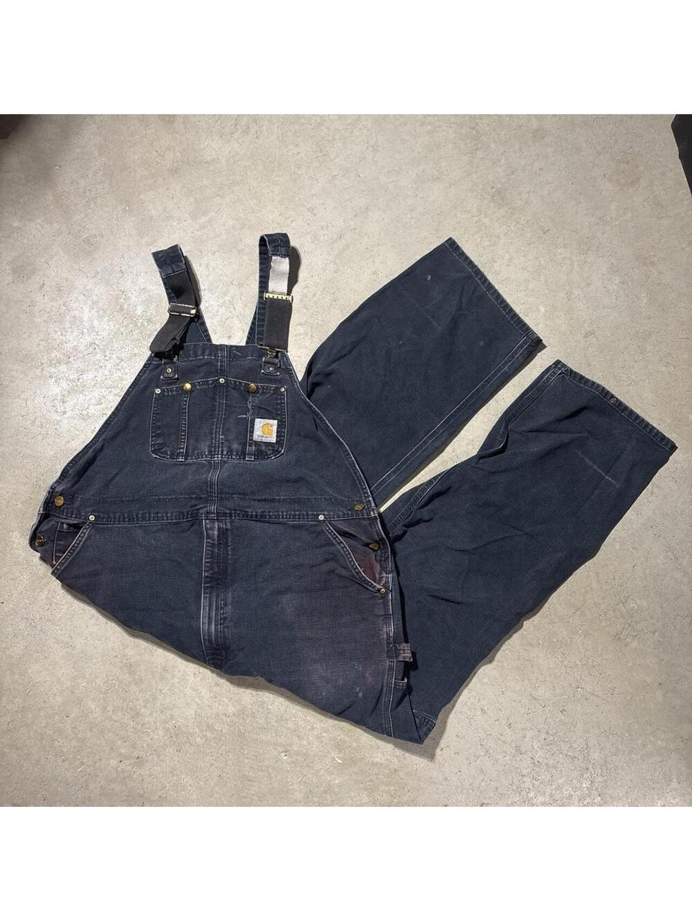 Vintage Y2K Carhartt R01 BLK Double Knee Bib Overalls Black Mens 44x34